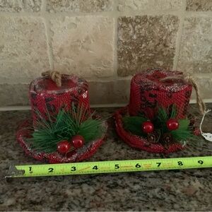 Festive Red Burlap Top Hat Ornaments